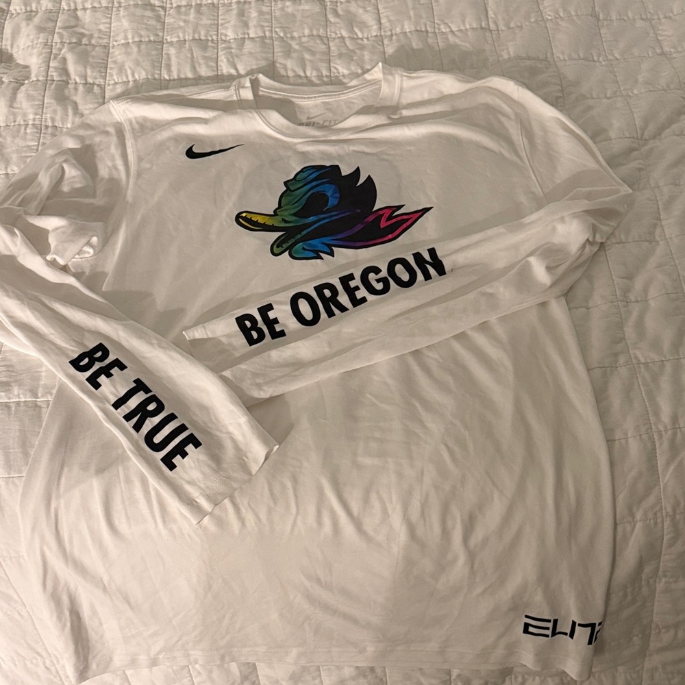 Nike White Long Sleeve with Multicolor Duck Logo